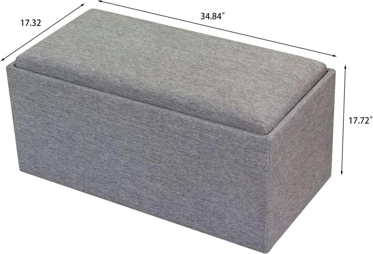 Adeco 35 Inches Storage Ottoman Bench, Non-Folding End of Bed Foot Rest Stools Ottoman with Thicker Foam Padded Seat, Upholstered Storage Chest for Living Room, Entryway, Bedroom