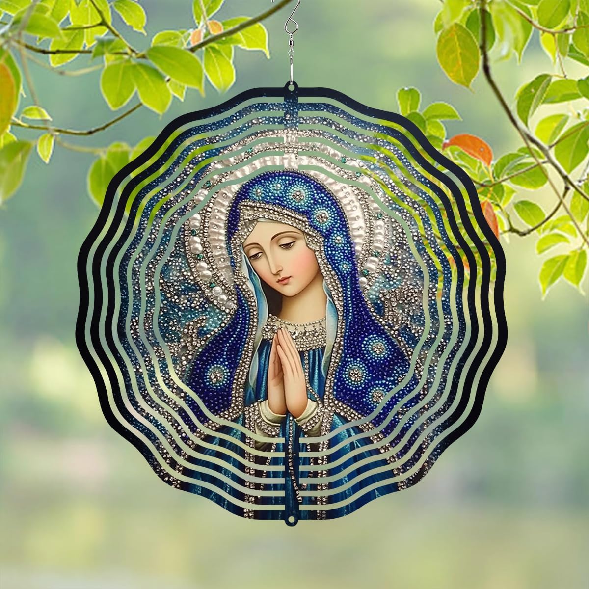 Virgin Mary Prayer Wind Spinner, Metal Wind Spinners Outdoor Indoor, Religious Virgin Mary Hanging Garden Decor for Outside, Stainless Wind Spinners for Yard and Garden 10 inch 3D (25.76X25 CM)