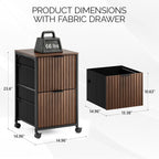 VINGLI 2 Drawer Mobile File Cabinet, Rolling Fluted Filing Cabinet Under Desk File Cabinet with Wheels, Fabric Drawers Printer Stand for Home Office, Fits Letter Size, Walnut