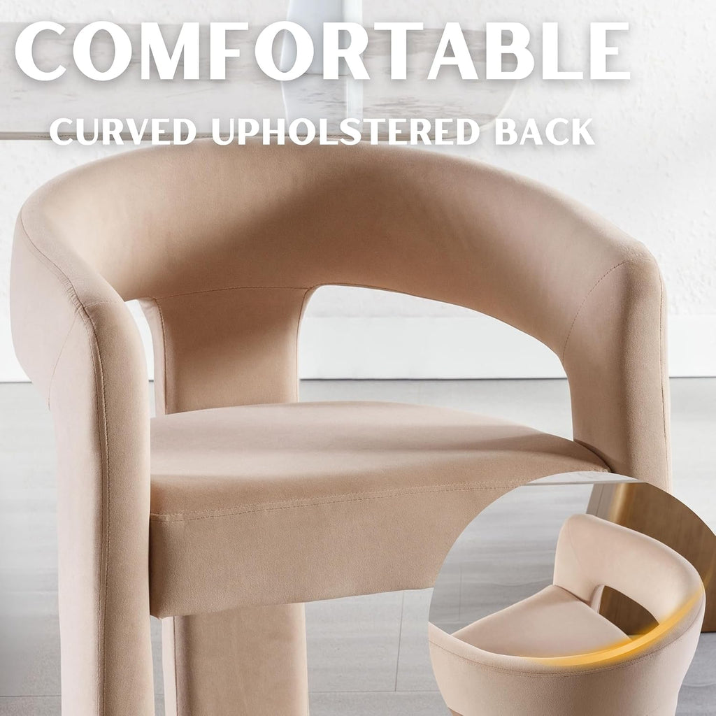 RIVOVA Modern Barrel Dining Chairs Set of 2 Upholstered Velvet Accent Side Chair with Arms Comfy Makeup Vanity Chairs, Dining Living Room Kitchen Chairs Armchairs, Khaki