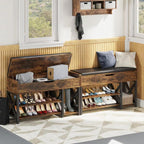 Shoe Bench, Lift Top Shoe Storage Bench, Adjustable Shelf Entryway Bench, Metal and Wood Shoe Rack Organizer with Cushion for Entry, Bedroom, Closet, Living Room, Hallway (Brown, 35.5“W)