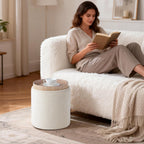 Get Set Style Modern Round Ottoman with Soft Padded Seat, Storage Vanity Stool for Makeup, Upholstered Footrest Stool Ottoman Foot Stool for Living Room, Bedroom