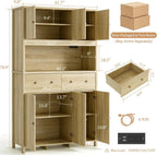 GarveeHome 71" Tall Kitchen Pantry Cabinet with Charing Station, Kitchen Pantry Storage Cabinet with Countertop, Modern Kitchens Hutch Cabinets with Storage for Living Room Dining Room, Natural