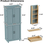 Scurrty Vintage Kitchen Pantry Cabinet with Drawers and Door Shelves, Blue | 69'' Tall Cupboard, Pull Out Trays, Painted, Heavy Duty, Roman Column Leg, Adjustable Shelf, Farmhouse Hutch, Food Organizer