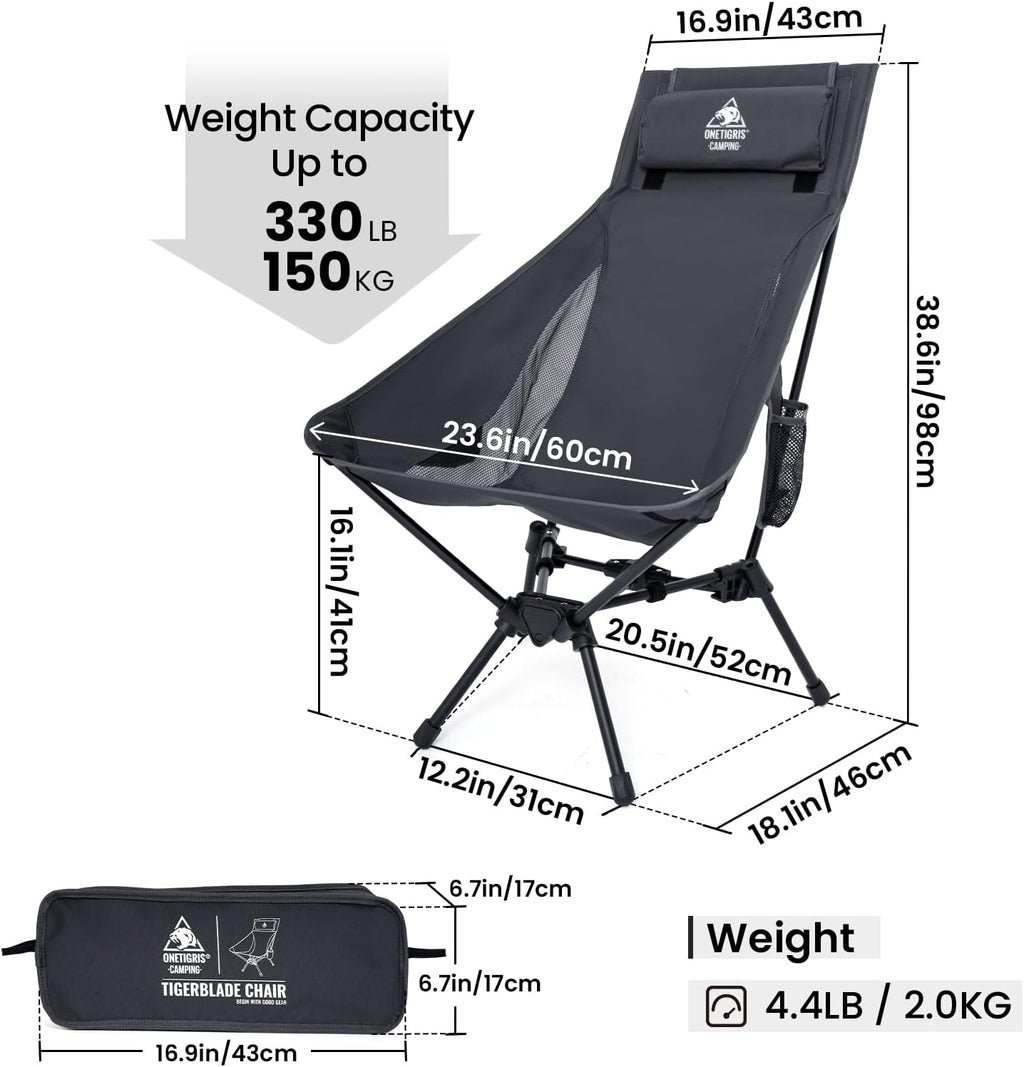 ONETIGRIS Tigerblade High Back Camping Chair with Pillow Design, Comfortable Widened Seat Folding Chair
