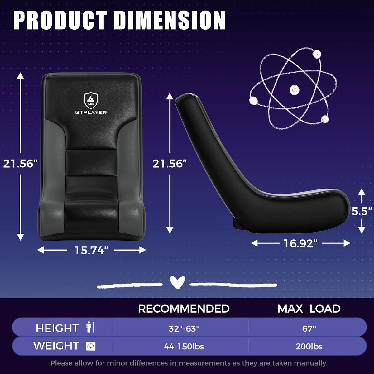 GTPLAYER Floor Rocking Gaming Chair – Floor Rolling Game Chairs with Angle Limiter, Gamer Rocker Floor Seat, Compact & Lightweight, Black & Grey