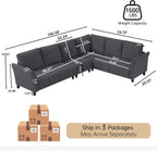 102" Convertible Sectional Sofa Couch, L Shaped Couch with Back Cushions, Modern Upholstered 6-Seat Reversible Sofa Set for Living Room, Apartment, Office, Dark Grey