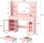 HUANLEGO Large Makeup Vanity Desk with Mirror and Lights, Pink