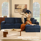 GOSUHI 113" L-Shaped Cloud Couch, Modular Sectional, Deep Seats, Navy | Pocket Spring Cushions, Oversized 3-Seater, Right Facing Chaise, Corduroy Upholstery Couches for Living Room