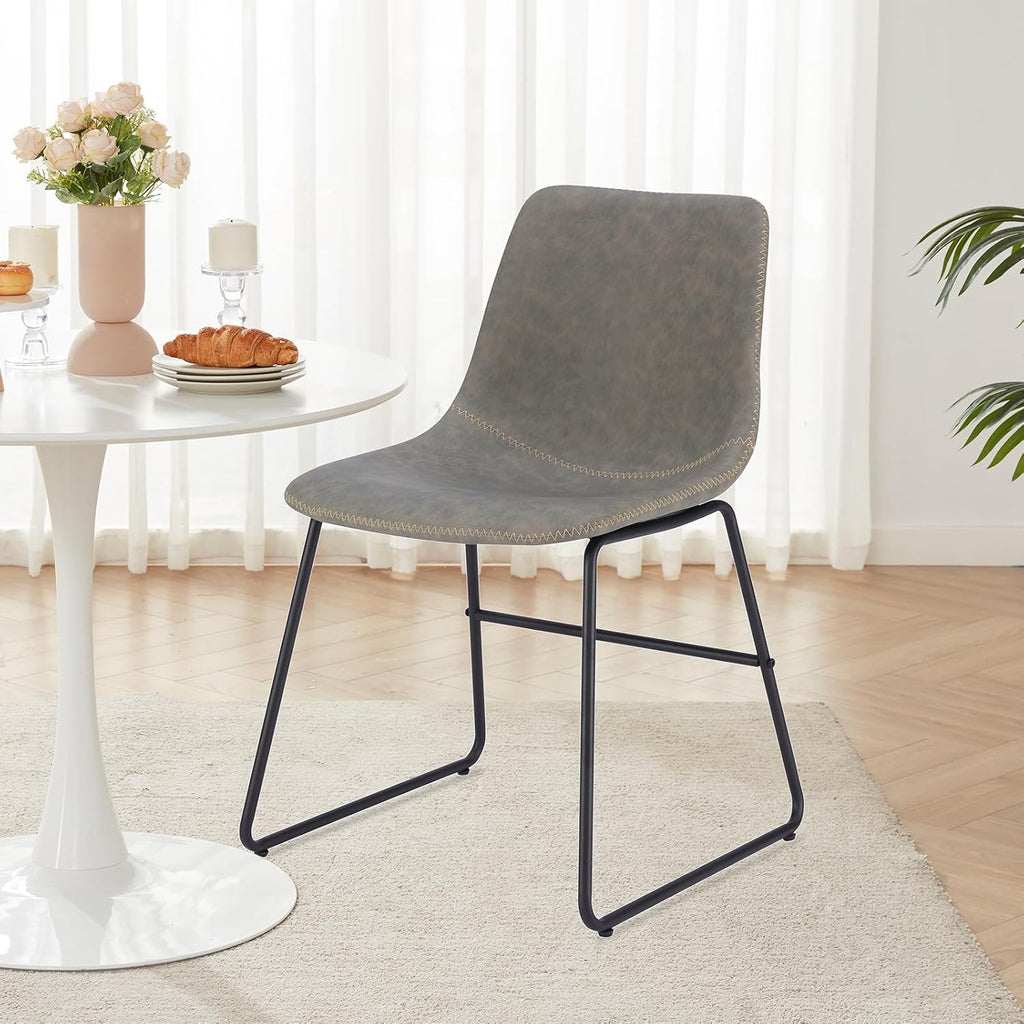 Soohow Mid-Century Modern Dining Chairs Set of 4, Faux Leather Upholstered Kitchen Chairs with Metal Legs, Comfortable Dining Room Chairs for Home