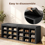 Shoe Rack Bench, Shoe Storage Bench with Cushion, Shoe Organizer 18 Cubbies for Entryway Hallway Bedroom Living Room, Holds Up to 400lbs