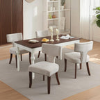 SoarFlash Modern Wooden Dining Chairs Set of 6, Farmhouse Linen Fabric Upholstered Accent Chair Curved Backrest with Copper Nails Around,Kitchen Chairs with Hardwood Frame, Beige