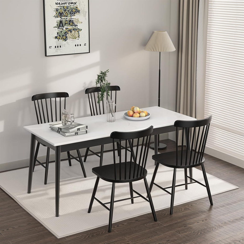 Dining Chairs Set of 4, Windsor Dining Chairs, Spindle Back Wooden Chair for Kitchen and Dining Room, Dining Room Chairs, Windsor Chairs Set (Black)
