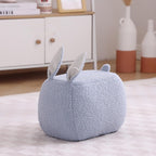 Teddy Fleece Pouf Ottoman, Rabbit Shaped Footstool Upholstered Sofa Foot Rest with Solid Wood Frame, Entrance Changing Shoes Home Decoration for Living Room Bedroom(23x35x23cm(9x14x9), Blue)
