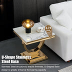 Marble Coffee Table Set of 3, Includes 1 Coffee Table with 2 Square End Side Tables, Luxury 3 Piece Living Room Table Set with White Faux Marble Tabletop & Gold Stainless Steel Base