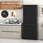 Giantex Pantry Organizers and Storage, 72" Tall Kitchen Cabinet with 2-Door Cabinets & Drawer, Buffet Sideboard w/Adjustable Shelves, Wooden Freestanding Cupboard for Dining Room Living Room (Black)