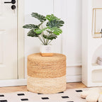 Wimarsbon 2Pcs Pouf Ottomans, Natural Seagrass Foot Stool, Hand Weaving Round Ottoman, Boho Decorative Seat, Jute Braided Pouffe Poof Accent Sitting Footrest (18inch Water Hyacinth Braid & Corn Husk)