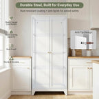71" Metal Kitchen Storage Cabinet with Doors, Freestanding Steel Pantry Cabinet, 4 Adjustable Shelves, for Dining Room, White