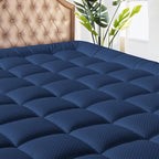 MATBEBY Twin Size Mattress Pad - Cooling Breathable Mattress Topper, Quilted Fitted Mattress Protector, Pillow Top Mattress Cover with 8-21" Deep Pocket, Machine Washable, Navy Blue, 39x75 Inches