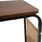 Rolling Side Table, C Shaped Side Table Wooden Couch Side Table with Wheels&Mobile Storage Basket Modern Couch Tables That Slide Under for Living Room Bedroom (Black Stand + Brown Desktop)