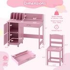 GLACER Kids Desk and Chair Set, Children’s School Study Table w/Storage Hutch, Drawer & Cabinets, Wooden Student Writing & Computer Desk for Bedroom, Study Room & Homeschool for Ages 3-8 (Pink)