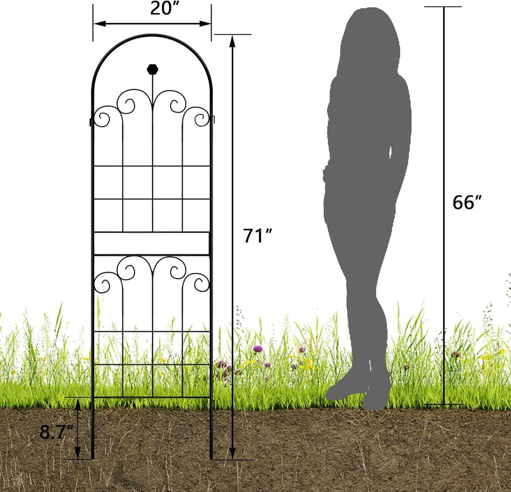 LZRS 2 Pack 71x20in Rustic Iron Arch Decoration Garden Trellis with Black Metal Coating – Perfect for Supporting Climbing Plants Outdoor, Roses, Vines, Flowers, and Vegetables.