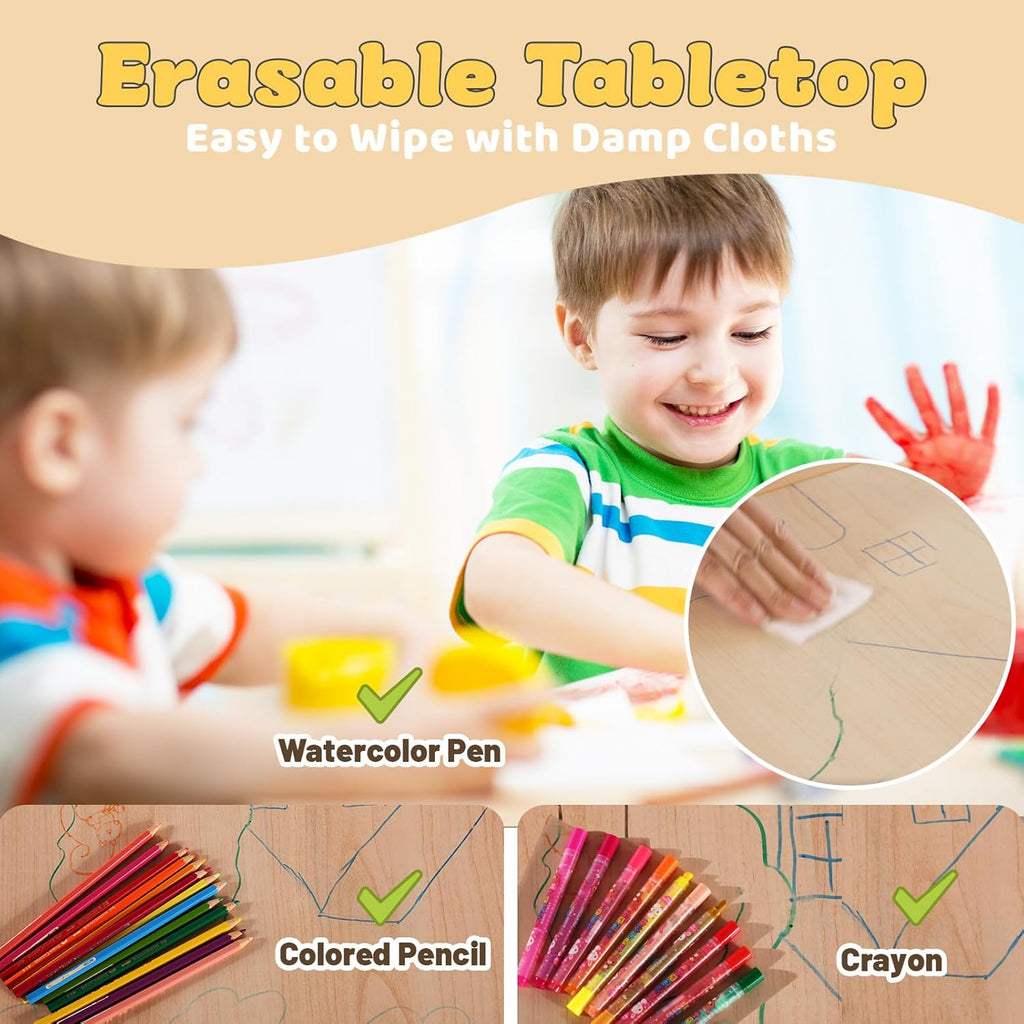 FUNLIO Kids Table and 4 Chairs Set and Adjustable Kids Chair (2pcs)，Easy to Wipe Arts & Crafts Table, for Classrooms/Daycares/Homes, CPC & CE Approved (5-Piece Set) - Multicolor