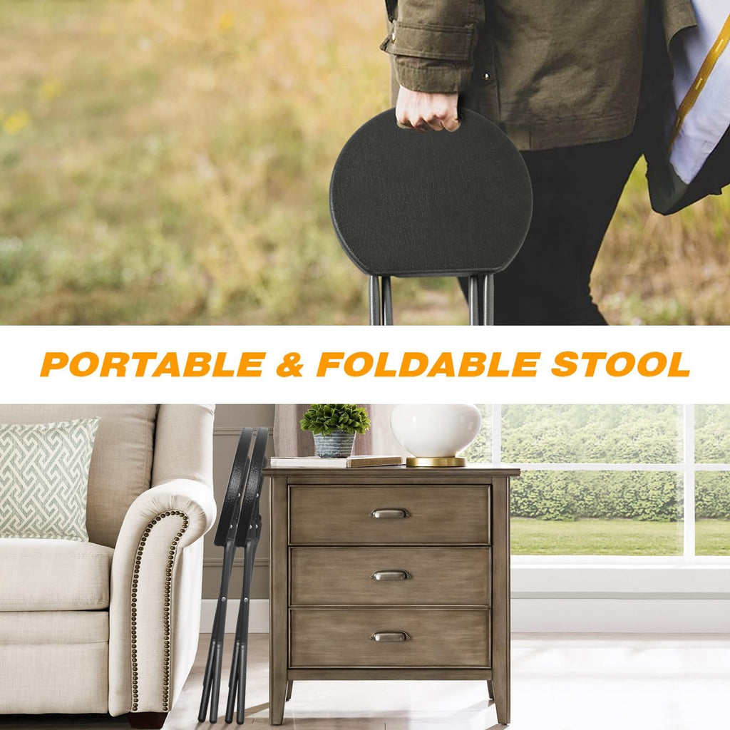 5Rcom Folding Stools, 1 Pack Portable Stools Chairs with Handle, Collapsible Stool for Adults with Heavy Duty Steel Frame Legs, 500lbs Capacity for Camping RV Party, Foldable Stool, Black