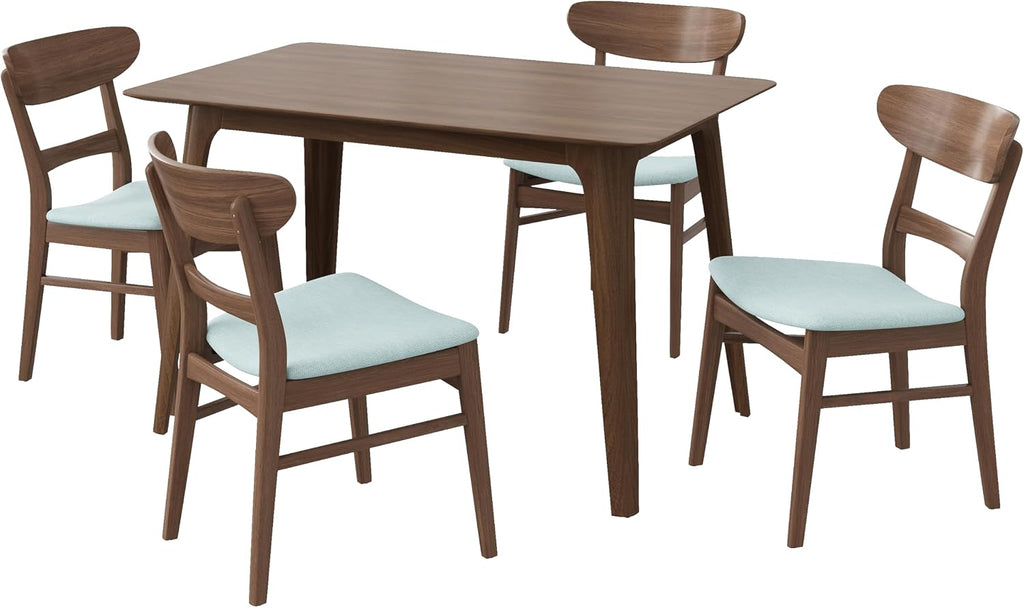 Wood Dining Room Table Set for 4,Mid Century Modern Dining Table Set,Kitchen Table and Chairs Set for Breakfast Nook and Small Space,5 Piece Dining Table for Apartment,Wooden Frame(Walnut+Mint)