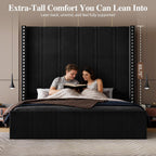 Queen Bed Frame with 65.75" Tall Headboard, Black