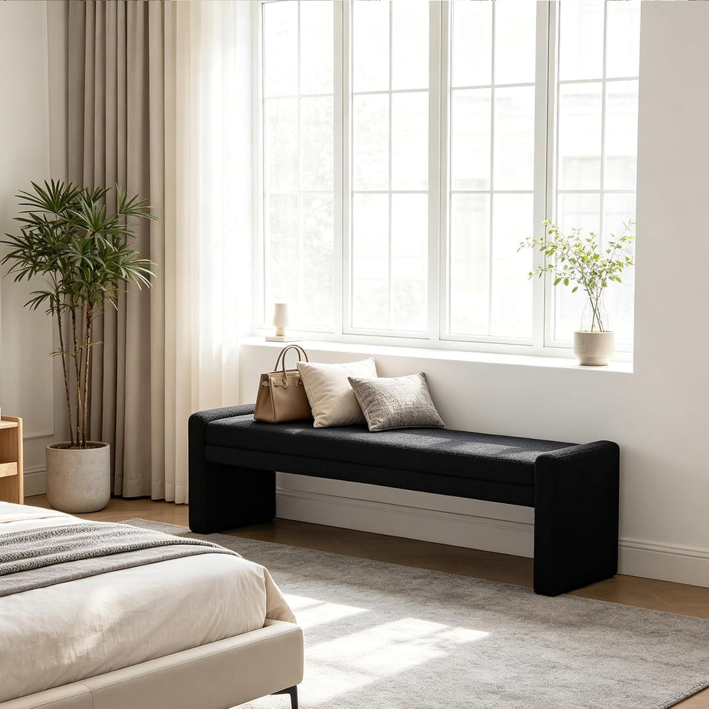 Chifee & Vingol 66.9" W Modern Living Room Bench Upholstered Bedroom Benches End of Bed Bench for Entryway, Dining Room and Living Room,Black