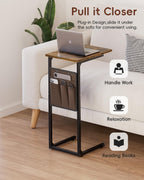 Vagusicc C Shaped End Table, Small Side Table for Couch, Tall Couch Side Table C Table for Small Space, TV Tray Slide Under Sofa Snack Table with Metal Frame for Living Room, Bedroom, Bedside, Brown