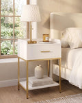 Nightstand,3-Tier Modern Night Stand,Bedside Table with Storage Drawer and Shelf,Small Side Table for Bedroom,Living Room,White