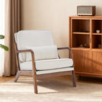 DUMOS Mid Century Modern Accent Chair, 16'' Seat Height Cozy Lounge Chair | Upholstered Armchair with Waist Cushion and Wood Frame for Living Room, Bedroom, Reading Nook, Balcony, Ivory White