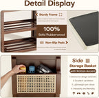 Solid Wood Shoe Bench with Leather Cushion, Shoe Storage Organizer with Side Holder, Shoe Rack Bench for Entryway, Hallway, Living Room, Mudroom, Holds Up to 550lb (Walnut, 39.4"W*12.6"D*18.9"H)