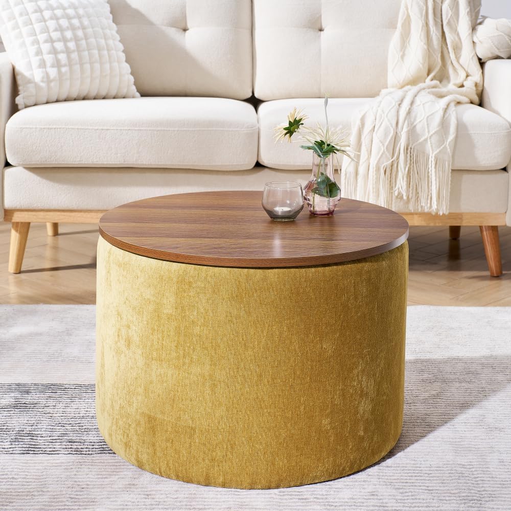 2-Piece Set Round Chenille Storage Ottoman, Equipped with a Drum Shaped Small Stool (style3)