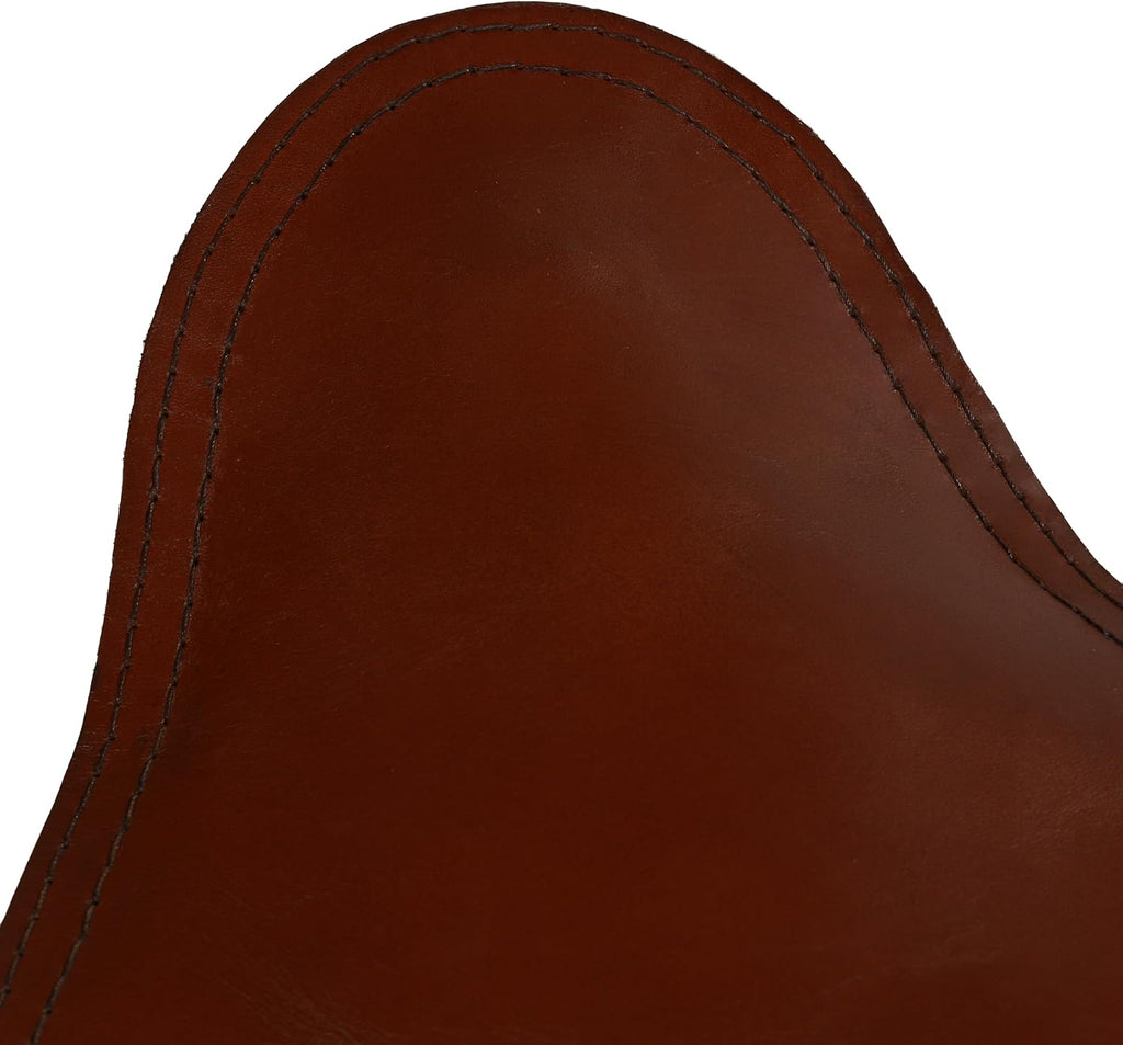 Bare Decor Cuspand Teak and Genuine Leather Artist Folding Accent Stool in Brown