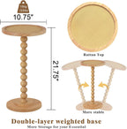 COVLON Solid Wood Drink Table, Small Pedestal Side Table for Small Spaces, Round Rattan Accent End Table Nightstand with Decorative Ball Legs for Living Room, Bedroom, Office, Corners