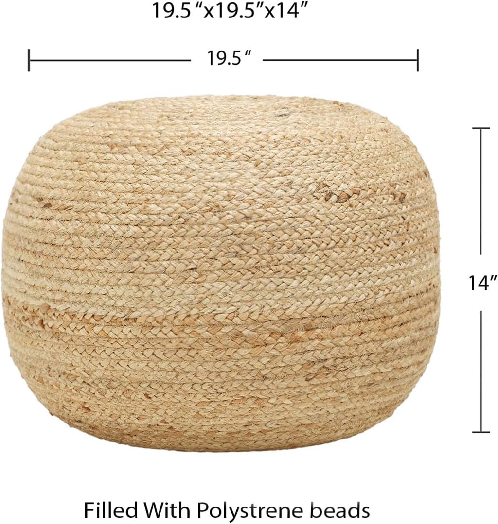 · REDEARTH · Jute Pouf Ottoman - Circular Boho Foot Stool - Jute Natural | Jute, 19.5"x19.5"x14"; Braided Pouffe Accent Sitting, Doubles as Foot Rest for Living Room, Patio, Outdoor, Bedroom