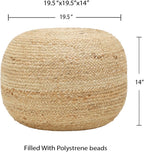 · REDEARTH · Jute Pouf Ottoman - Circular Boho Foot Stool - Jute Natural | Jute, 19.5"x19.5"x14"; Braided Pouffe Accent Sitting, Doubles as Foot Rest for Living Room, Patio, Outdoor, Bedroom