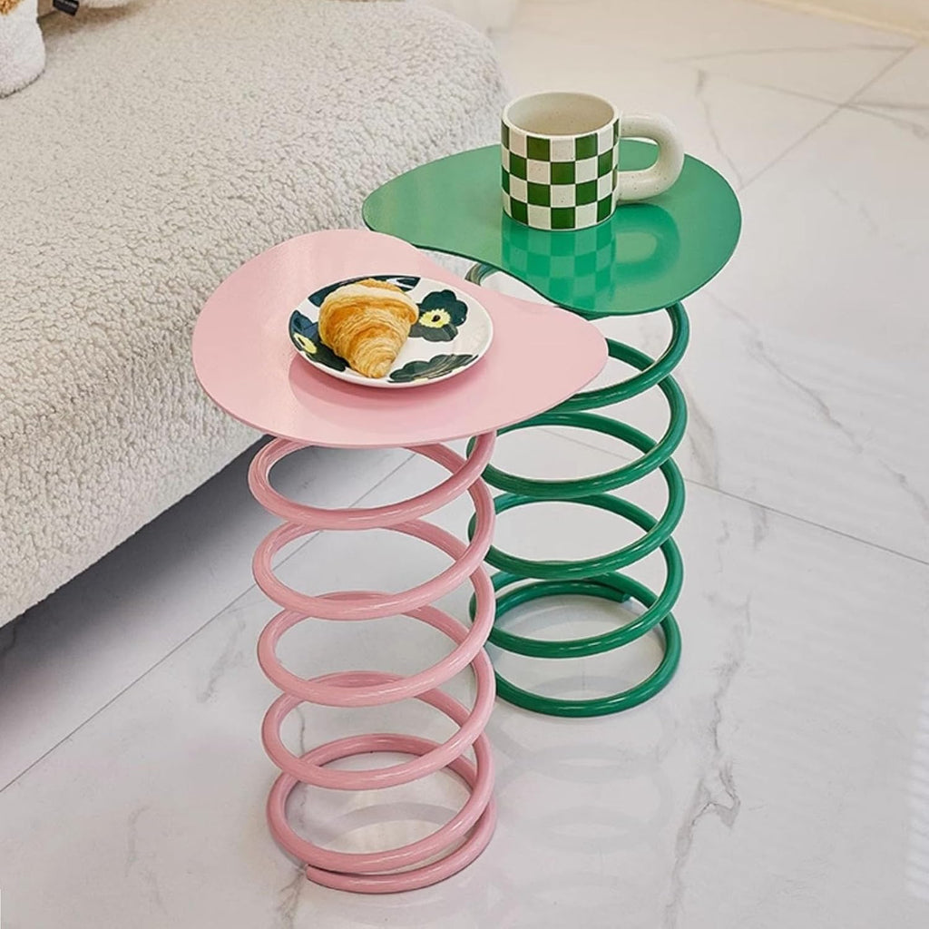 Spring Shape Side Table, Heart Shaped Accent Table, Iron Material, No Installation Required, for Living Room, Balcony(Yellow)