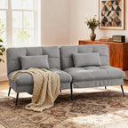 COMHOMA 72″ Convertible Futon Sofa Bed, Adjustable Backrest, Grey | Breathable Fabric Futon Couch with Pillows,Multi-angle Ergonomic Reclining,Space-saving Sleeper Sofa for Living Room