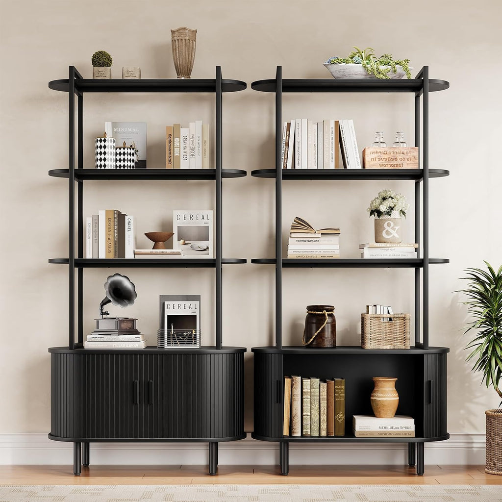 ComfyCorner 4 Tier Bookshelf with Cabinet, 71" Tall Display Bookcase Black
