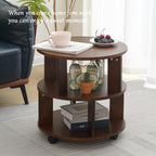 Solid Wood Coffee Table with Wheels,Modern Rolling Side Table for Living Room,Mobile Bedside End Table - Easy Assembly- Finish Circle Center Table with Lockable Casters