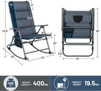 Timber Ridge Oversized Folding Rocking Camping Chair, Padded Outdoor Rocker with High Back, Portable Outdoor Chair for Patio, Garden, Lawn, Supports up to 400 lbs, Blue, 2 Pack