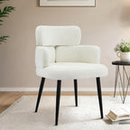Modern Upholstered Dining Chair, Accent Chair with Soft Fabric, Black Metal Legs, Reading Chair for Living Room, Vanity Chair for Makeup Room, Bedroom, Beige