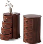 LITTLE TREE Night Stand Set of 2, Small Solid Wood Side Table with 4 Drawers, Mid Century Round End Tables with Storage for Living Room, Bedroom, Small Spaces, Couch, Bedside, No Assembly Required