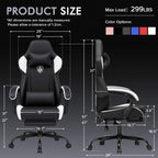 GTPLAYER Gaming Chair with Footrest, High Back Computer Chairs for Adults with Linkage Armrest Lumbar Support Heavy Duty 350lbs Ergonomic Swivel PC Game Chair for Office, White