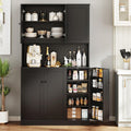 ONBRILL 71" Tall Kitchen Pantry Storage Cabinet, Kitchen Hutch, Black | Modern Food Pantry with Microwave Stand & Door Shelf, Freestanding pantry with 6 Door & Adjustable Shelves for Dining Room