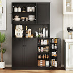 ONBRILL 71" Tall Kitchen Pantry Storage Cabinet, Kitchen Hutch, Black | Modern Food Pantry with Microwave Stand & Door Shelf, Freestanding pantry with 6 Door & Adjustable Shelves for Dining Room